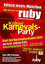 Kölner Karnevals Party 2015 im ruby Danceclub am Münchner Stachus: Kölsch meets München am 12. + 17.02.2015 